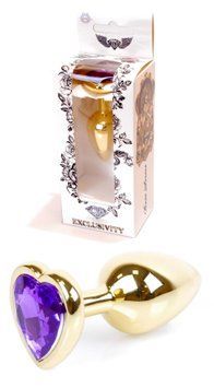 Анальна пробка металева з кристалом серце Jewellery  GOLD, кристал фіолетовий BS6400043 фото