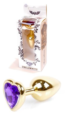 Анальная пробка металлическая с кристаллом сердце Jewellery BRONZE, кристалл фиолет (дл 7см, ширина 2,7см) BS6400043 фото