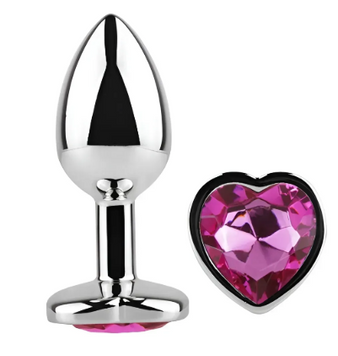 Анальная пробка с кристаллом EGZO Silver Heart Plug Rose size S MSH-03S фото