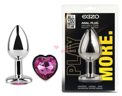 Анальна пробка з кристалом EGZO Silver Heart Plug Rose size S MSH-03S фото