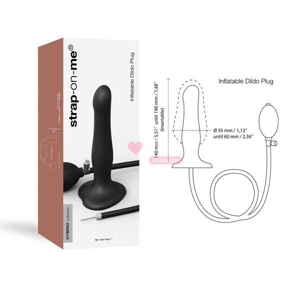 Надувной фаллоимитатор Strap-On-Me INFLATABLE DILDO PLUG - NOIR, шарик внутри, диаметр до 6 см SO7383 фото