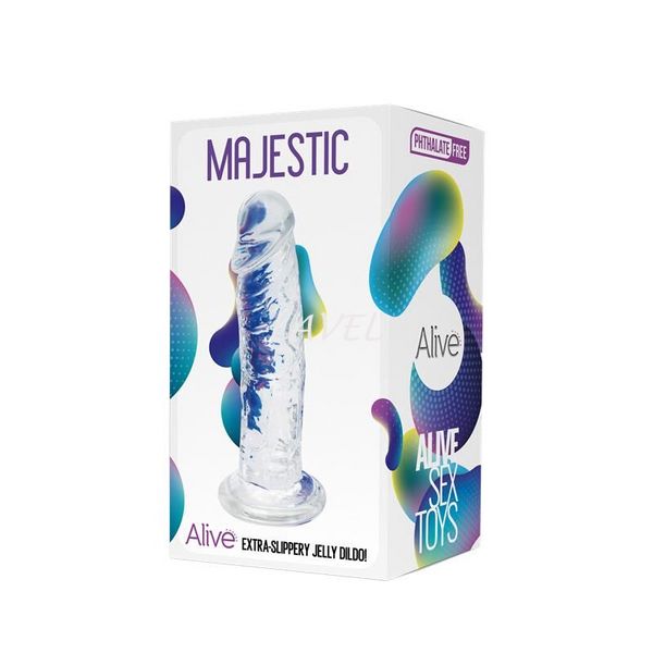 Прозрачный фаллоимитатор Alive Jelly Dildo Majestic, ТПЕ, присоска, диаметр 3.7см, длина 14.7см SO5312 фото