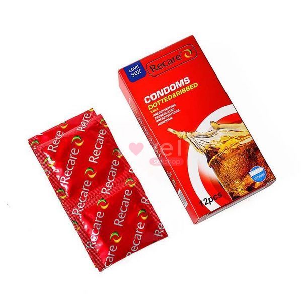 Презервативи Recare Cola Dotted&Ribbed Condoms 12 шт, з пухирцями та ребрами, аромат: Кола SX3324 фото