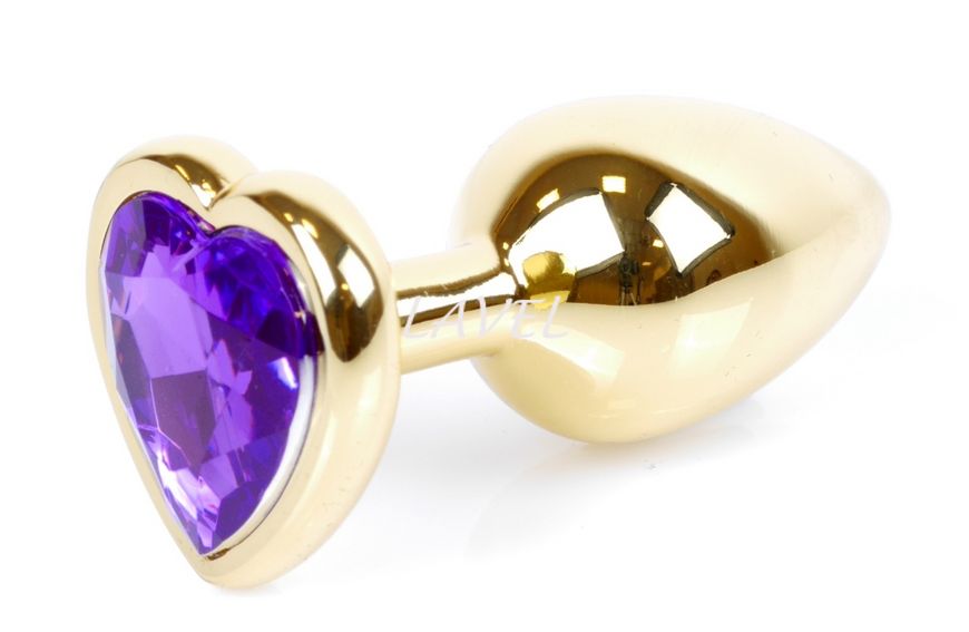 Анальная пробка металлическая с кристаллом сердце Jewellery BRONZE, кристалл фиолет (дл 7см, ширина 2,7см) BS6400043 фото