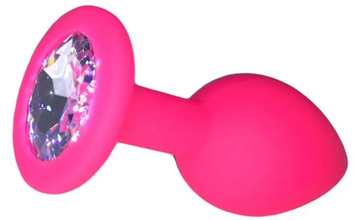 Анальная силиконовая пробка Loveshop розовая, камень белый (длина 8см, диаметр 3,5см) 54789 фото