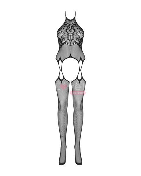 Бодістокінг Obsessive Bodystocking G316 S/M/L, квітковий декор, схрещені підв&rsquo;язки SO7240 фото