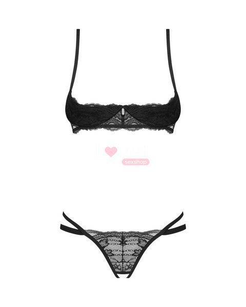 Комплект Obsessive Nutris 2-pcs crotchless set, XS/S, лиф с открытыми чашками, трусики с доступом SX1169 фото