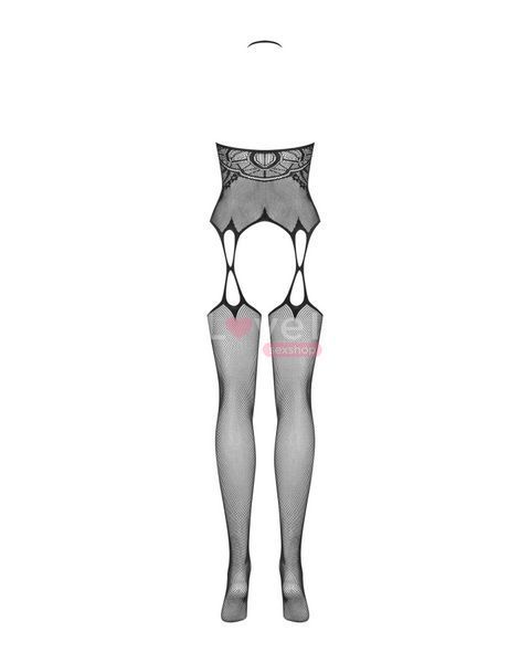 Бодістокінг Obsessive Bodystocking G316 S/M/L, квітковий декор, схрещені підв&rsquo;язки SO7240 фото