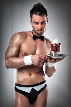 Чоловічий еротичний костюм офіціанта Passion 020 SLIP black S/M: трусики, метелик, манжети PSM0202 фото