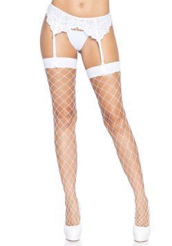 (SALE) Чулки в крупную сетку Leg Avenue Fence Net Thigh Highs White, one size SO7988 фото