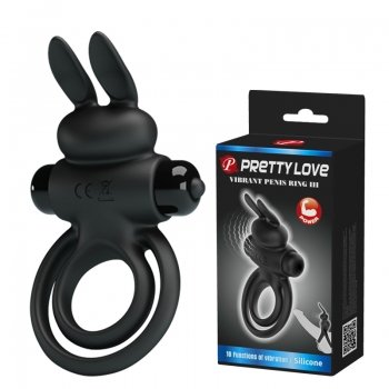 Эрекционное кольцо с вибрацией на пенис Pretty Love Vibro Penis Ring Bunny III Black 6603BI0729 фото