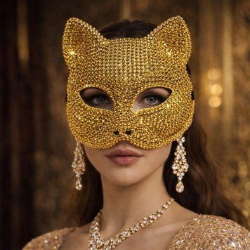 Розкішна маска зі стразами Cat, золота TNS1342 фото