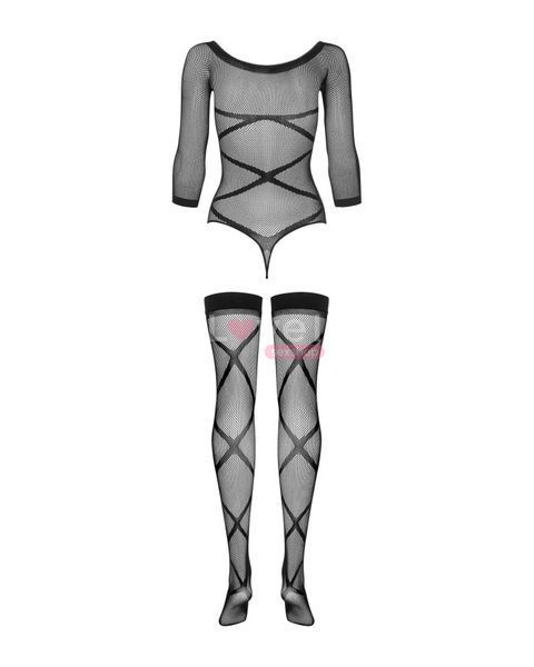 (SALE) Бодистокинг Obsessive Bodystocking G320 S/M/L, чулки, боди, декор в виде линий SO7241 фото