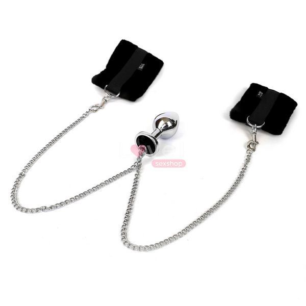 Наручники з металевою анальною пробкою Art of Sex Handcuffs with Metal Anal Plug size M Black SO6235 фото