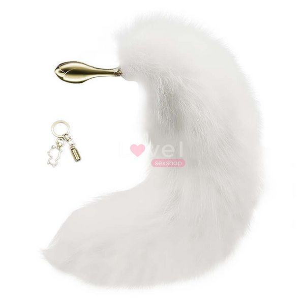 Металева анальна пробка Лисячий хвіст LOCKINK SEVANDA White Fox-Tail Anal Rose-shape Plug SX0866 фото