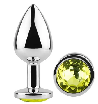 Анальна пробка з кристалом EGZO Silver Round Plug Lime size S MSR-06S фото