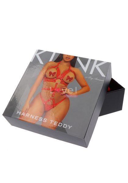 Портупея-тедді з ременів Leg Avenue Studded O-ring harness teddy S Red, екошкіра SO8560 фото