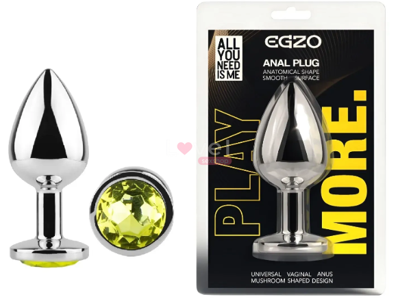 Анальна пробка з кристалом EGZO Silver Round Plug Lime size S MSR-06S фото