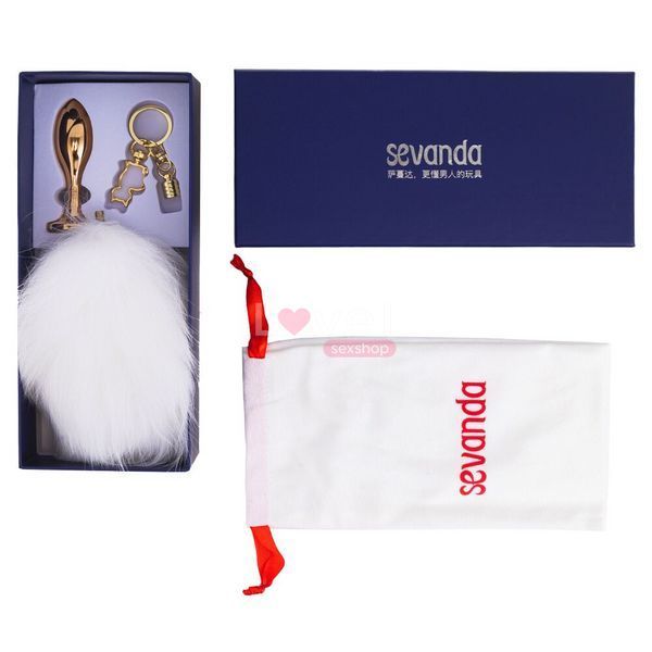 Металева анальна пробка Кролячий хвост LOCKINK SEVANDA White Bunny-Tail Anal Rose-shape Plug SX0867 фото