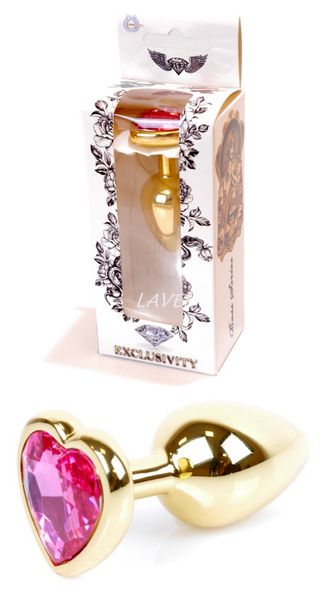Анальная пробка металлическая с кристаллом сердце Jewellery Gold Heart, кристрозовый(дл 7см, ширина 2,7см) BS6400035 фото