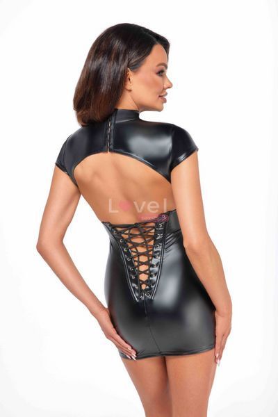 Сукня Noir Handmade F309 Fantasy, M, black, міні, під латекс, короткий рукав, шнурівка ззаду SX0292 фото