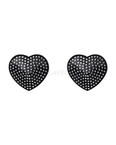 Накладки-сердечки на соски со стразами Obsessive A750 nipple covers, черные SO7193 фото