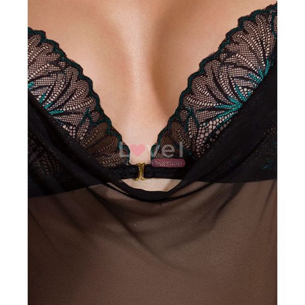 Сорочка Passion DELIENA CHEMISE XXL/XXXL black, стрінги із заниженою талією SO8420 фото