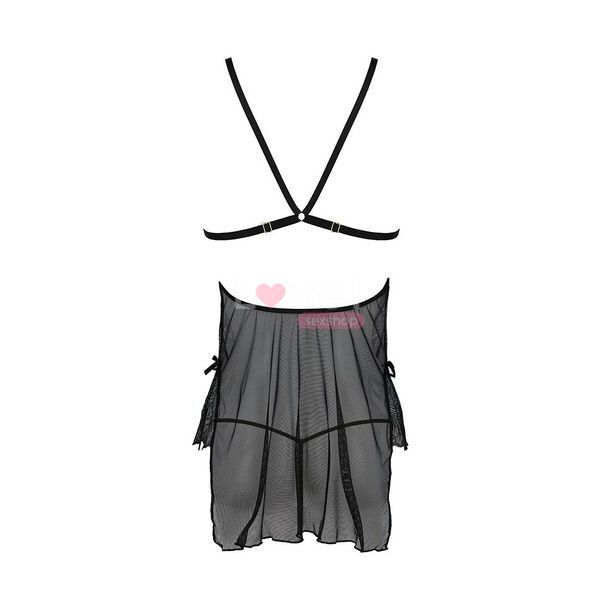 Сорочка Passion DELIENA CHEMISE XXL/XXXL black, стрінги із заниженою талією SO8420 фото