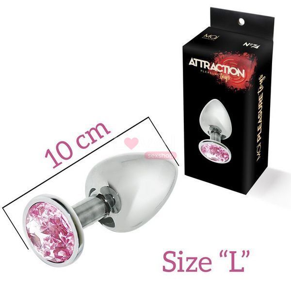 Металлическая анальная пробка с розовым кристаллом MAI Attraction Toys №74 (мятая упаковка) SO4636-R фото