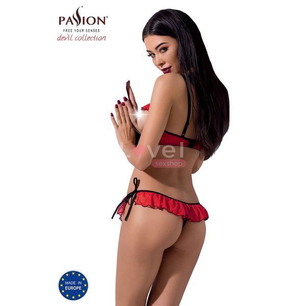 Комплект білизни Passion Exclusive CHERRY SET OpenBra XXL/XXXL red, відкритий ліф, трусики-спідничка PS25509 фото