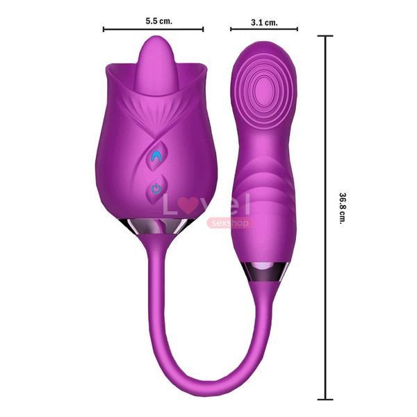 Вибратор двойной Rosefun, фиолетовый, с язычком и движениями LAV2000285 фото