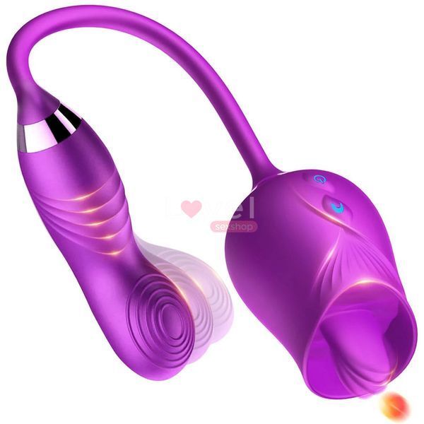 Вибратор двойной Rosefun, фиолетовый, с язычком и движениями LAV2000285 фото