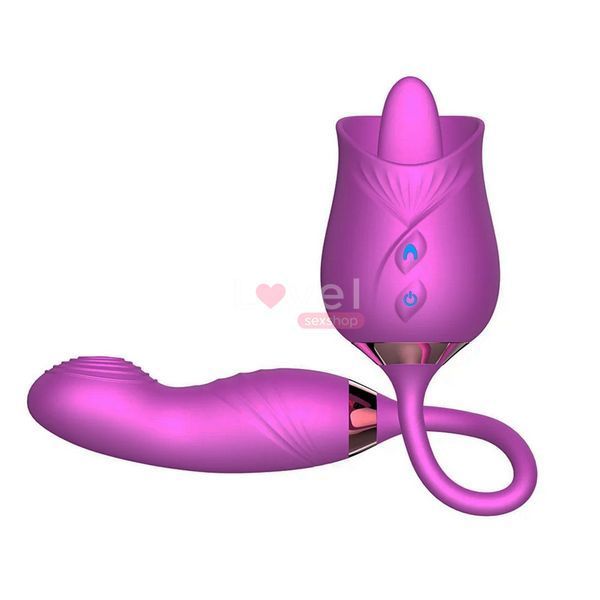 Вибратор двойной Rosefun, фиолетовый, с язычком и движениями LAV2000285 фото