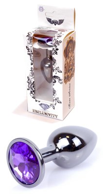 Анальна пробка металева з кристалом Boss Jewellery Dark S, кристал фіолет (дов 7см, ширина 2,7см) BS6400034 фото