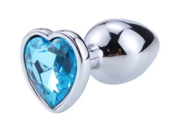 Анальная металлическая пробка с голубым кристаллом Boss Jewellery Silver Heart BS6400049 фото
