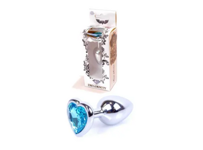 Анальна пробка металева з кристалом Boss - Jewellery Silver Heart, кристал синій BS6400049 фото