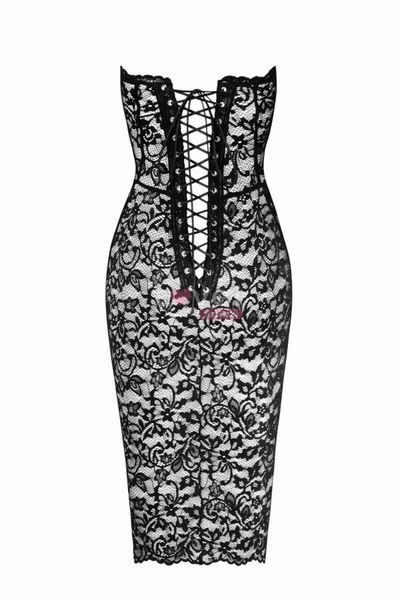 Сукня Noir Handmade F301 Catalyst, S, black, міді, мереживо, відкриті плечі, шнурівка на спині SX0243 фото