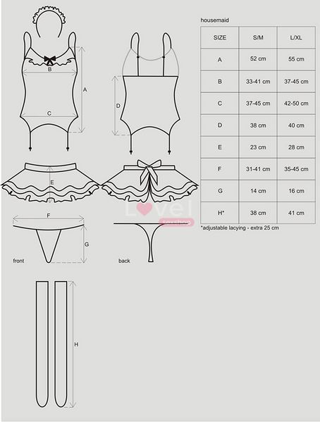 Эротический костюм горничной с юбкой Obsessive Housemaid 5 pcs costume S/M, black, топ, юбка, стринг SO7709 фото