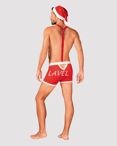 Мужской эротический костюм Санта-Клауса Obsessive Mr Claus S/M, боксеры на подтяжках, шапочка с помп SO7294 фото