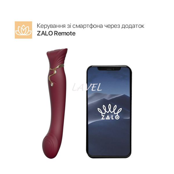 Смартвибратор 3в1 Zalo — Queen Wine Red, пульсирующая жемчужина и вакуум, кристалл Swarovski SO6662 фото