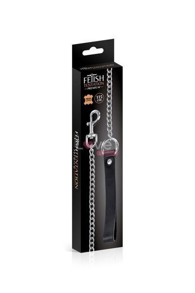 Поводок из натуральной кожи Fetish Tentation Premium Metal leash with cowhide leather wrist 115 см SX1097 фото