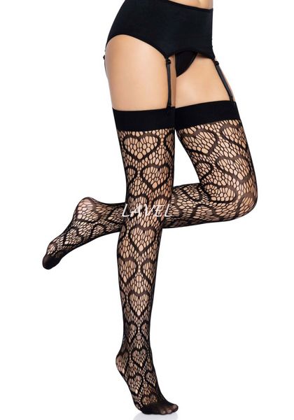 Ажурные чулки с сердечками Leg Avenue Heart Black, one size SO7909 фото