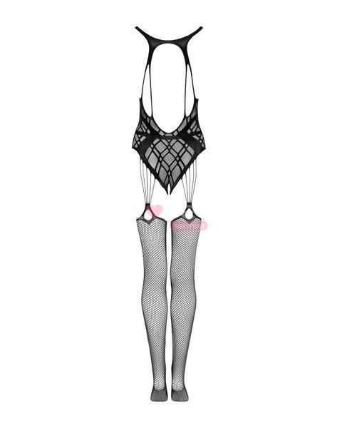 Бодистокинг Obsessive Bodystocking G324 XL/XXL black, силуэтный рисунок SO7246 фото