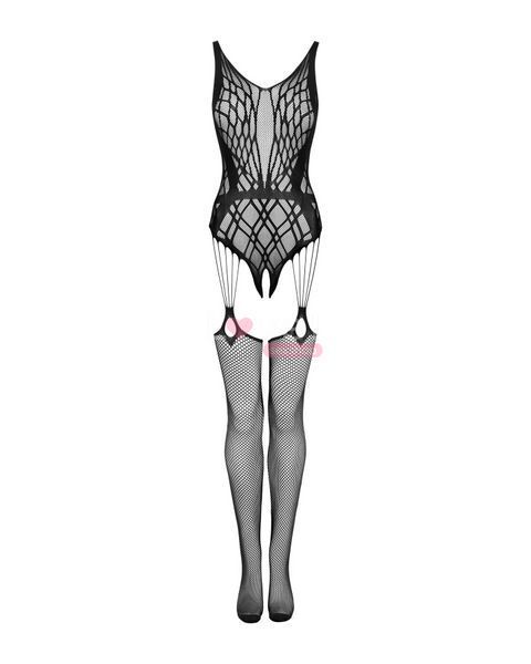 Бодистокинг Obsessive Bodystocking G324 XL/XXL black, силуэтный рисунок SO7246 фото