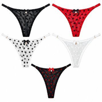 Стринги Rosalie Bow Mesh String с велюровыми цветочками, размер L TNS1109 фото