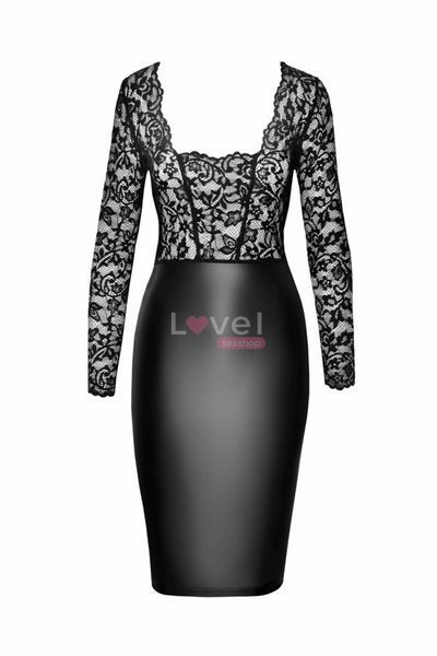 Сукня Noir Handmade F295 Euphoria, XL, black, мереживо, глибоке декольте, спідниця міді під латекс SX0210 фото