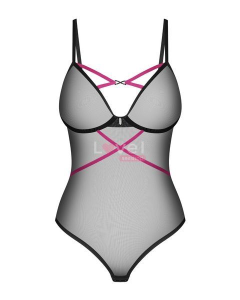 Боді Obsessive Novenes teddy, XS/S, прозоре, чашки на кісточках, декор у вигляді стрічок SX0610 фото