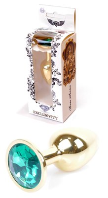 Анальная пробка металлическая с кристаллом Boss Jewellery GOLD S, кристалл зеленый (дл 7см, ширина 2,7см) BS6400024 фото