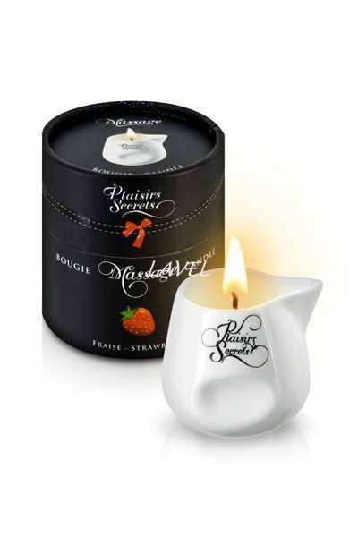 Массажная свеча Plaisirs Secrets Strawberry (80 мл) подарочная упаковка, керамический сосуд SO1848 фото