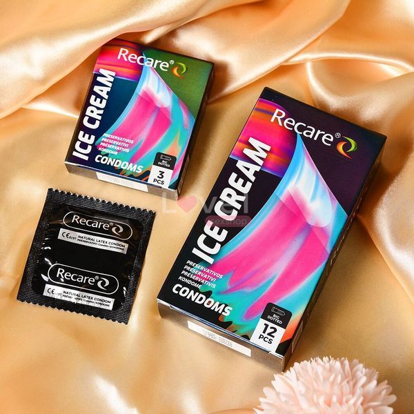 Презервативи Holographic Recare Ice Cream Big Dotted Condoms 12 шт, з пухирцями, аромат: морозиво SX3338 фото